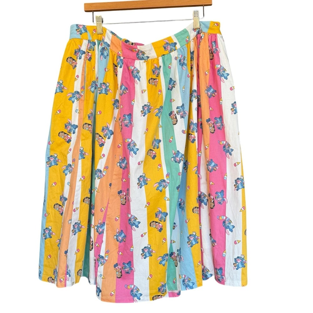 Her Universe Skirt Womens 3X Multicolor Disney Lilo & Stitch Stripe Midi Flare